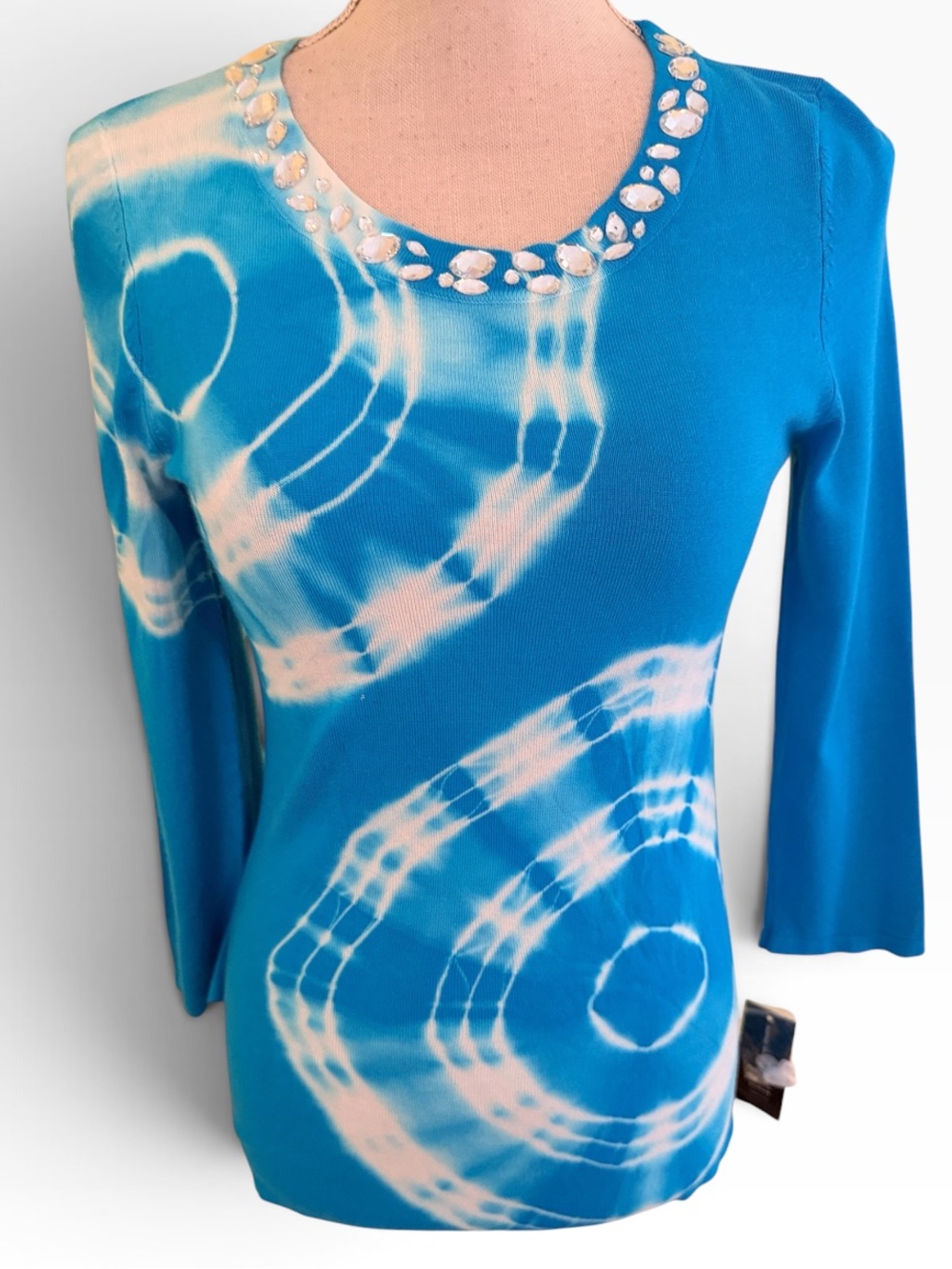 INC International Concepts Blue Swirl Tie-Dye Scoop Neck Long Sleeve Sweater S - Picture 2 of 9